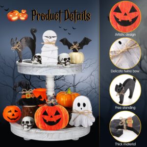 Leinuosen 6 Pcs Halloween Tiered Tray Decor Halloween Decorations Cat Mummy Ghost Wooden Sign Pumpkin Witch Tiered Tray Decor Items Farmhouse Rustic Standing for Home Table Centerpiece Party Favors