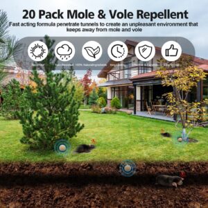 20 Packs Mole Repellent, Vole Repellent Outdoor, Powerful Mole Deterrent for Yard, Gopher Repellent, Mole Repellant for Lawn, Mole Control, Keep Mole and Vole Out of Your Garden