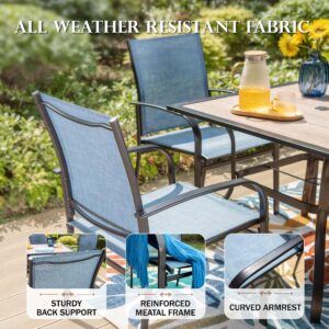 HERA'S HOUSE Patio Dining Chairs Set of 6, 36" Textilene Fabric Outdoor Chair with Wrought Iron Metal Frame Support 350lbs for Lawn Garden Backyard Kitchen, Blue