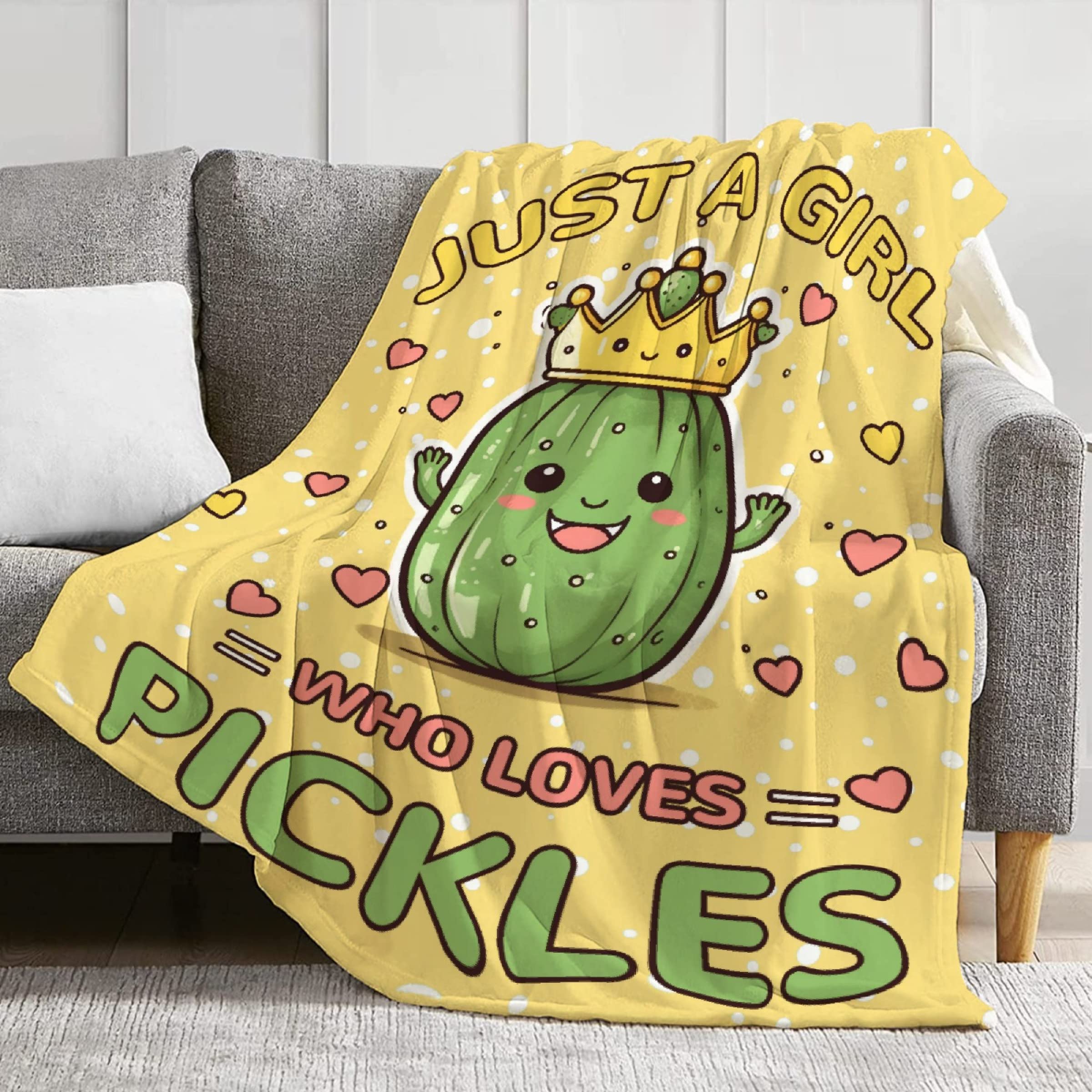 Pickles Blanket Gifts 60 x 50 Inch for Teen,Just a Girl Who Loves Pickles Fannel Fleece Super Soft Throw Blanket Travel Throw Blanket for Bed Couch Sofa