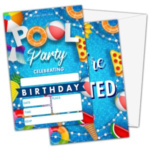 tirywt pool party birthday invitations with envelopes(20-pack), 4"x6" fill-in style summer swimming pool birthday party invites -a01