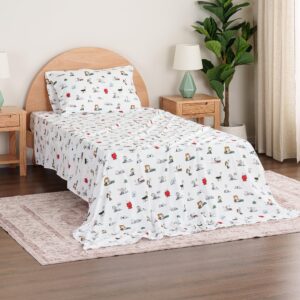 Berkshire Blanket Peanuts® Kids Sheet Set, Full Size - 4 Pieces, Peanuts® Sleeping Colorized Sheet Scale White, Cute Character Snoopy Printed Soft Microfiber Bed Sheets