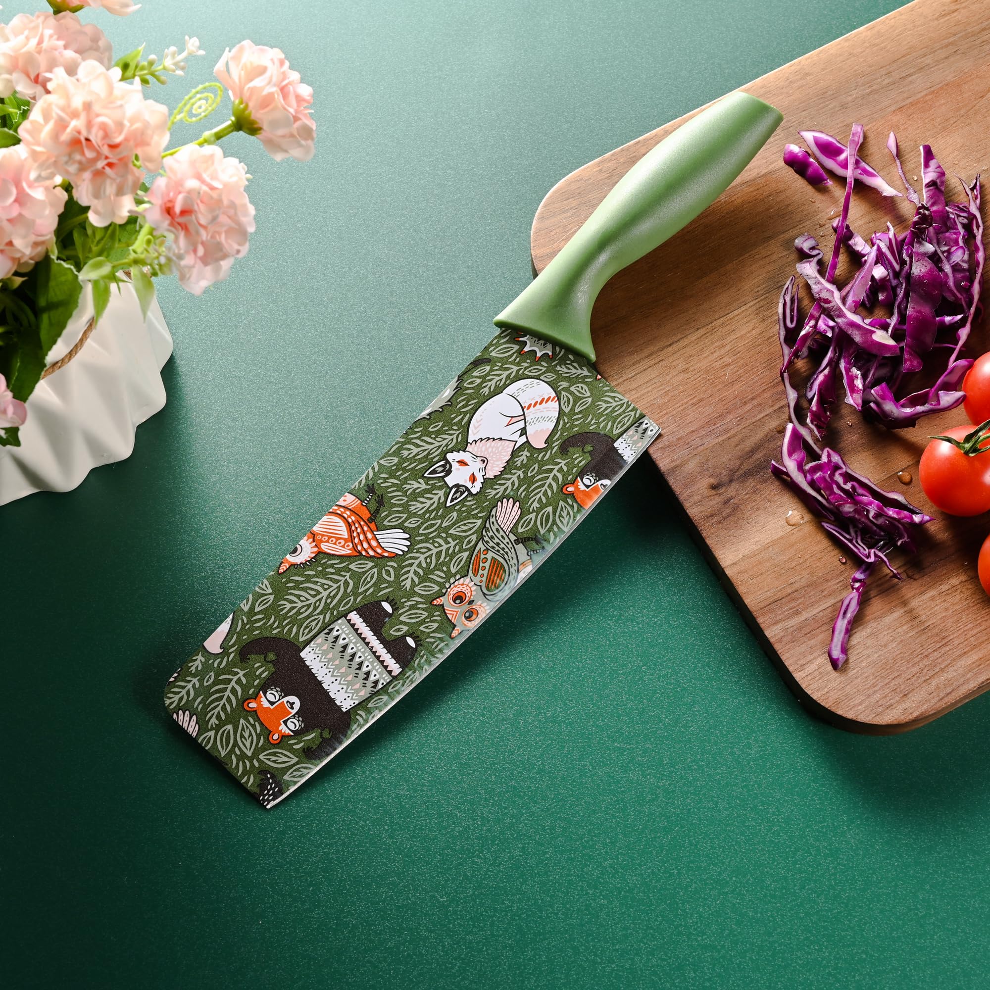 DREAMYDAWN Professional Ultra Sharp Kitchen Knife Set,German High Carbon Stainless Steel,Beautiful Pattern&Green