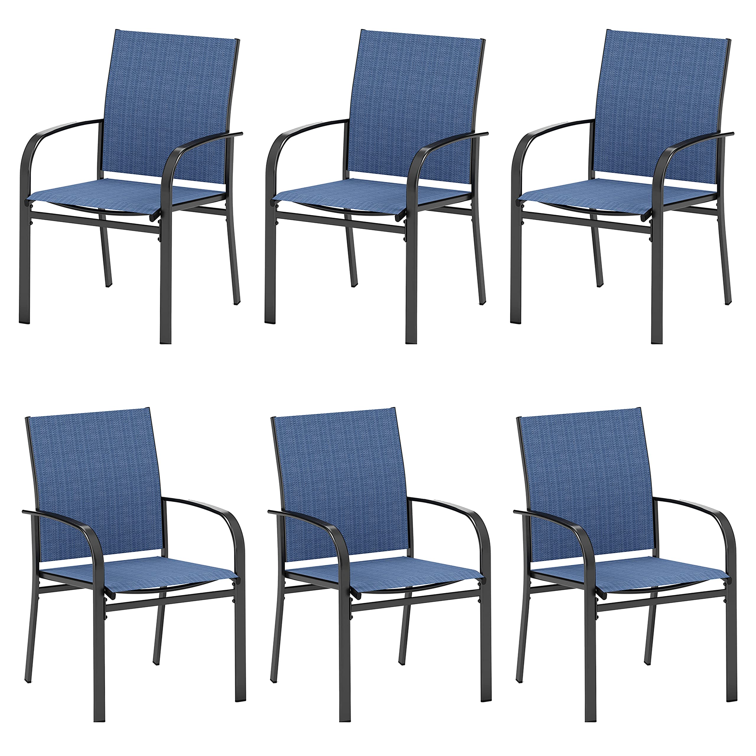 HERA'S HOUSE Patio Dining Chairs Set of 6, 36" Textilene Fabric Outdoor Chair with Wrought Iron Metal Frame Support 350lbs for Lawn Garden Backyard Kitchen, Blue