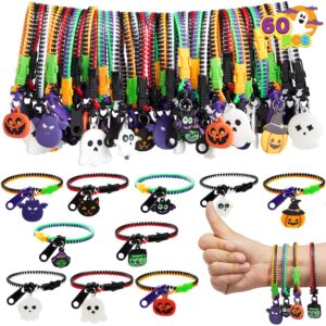 joyin 60 pcs halloween zipper bracelets bulk set, friendship zipper wristbands for kids gift, halloween trinkets, halloween goodie bag fillers, classroom prizes