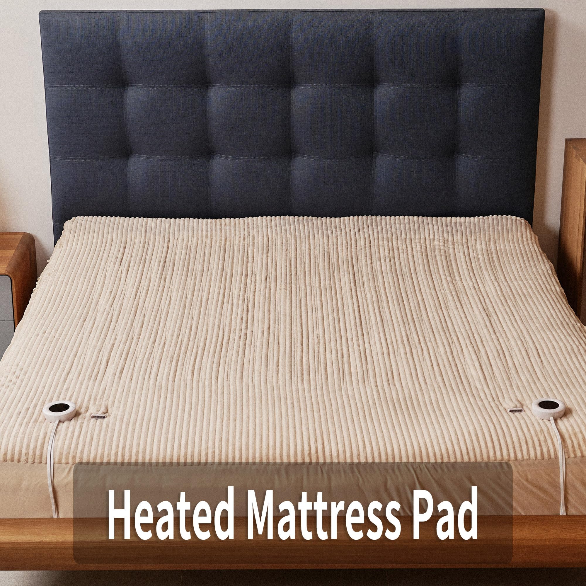 Allyouland Heated Mattress Pad Queen Size Dual Control- Electric Mattress Pad 60x80+15 inches 6 Heat Settings Adjustable 1-10 Hour Auto-Off ETL Certified Fast Heat Overheat Protection Machine Washable