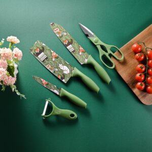 DREAMYDAWN Professional Ultra Sharp Kitchen Knife Set,German High Carbon Stainless Steel,Beautiful Pattern&Green