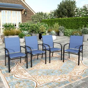 hera's house patio dining chairs set of 4, 36" textilene fabric outdoor chair with wrought iron metal frame support 350lbs for lawn garden backyard kitchen, blue