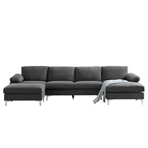 Eafurn Oversized Deep Seat Reversible Modular Sectional Couch Convertible Sleeper Corner Sofa Bed, Symmetrical L Shaped Lounge Sofá with Movable Ottoman and Solid Wood Legs for Living Room Office