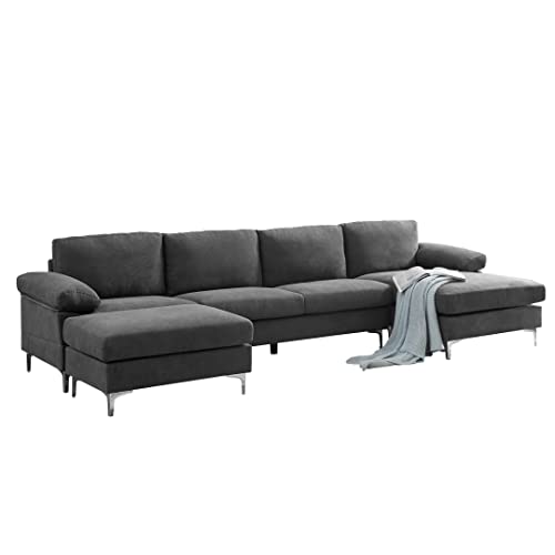 Eafurn Oversized Deep Seat Reversible Modular Sectional Couch Convertible Sleeper Corner Sofa Bed, Symmetrical L Shaped Lounge Sofá with Movable Ottoman and Solid Wood Legs for Living Room Office