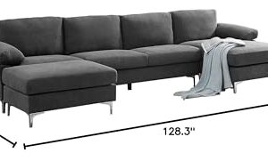 Eafurn Oversized Deep Seat Reversible Modular Sectional Couch Convertible Sleeper Corner Sofa Bed, Symmetrical L Shaped Lounge Sofá with Movable Ottoman and Solid Wood Legs for Living Room Office