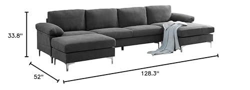 Eafurn Oversized Deep Seat Reversible Modular Sectional Couch Convertible Sleeper Corner Sofa Bed, Symmetrical L Shaped Lounge Sofá with Movable Ottoman and Solid Wood Legs for Living Room Office