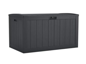 suncast 134 gallon deck box, outdoor storage for tools, gardening equipment, sports gear, and more, cyberspace