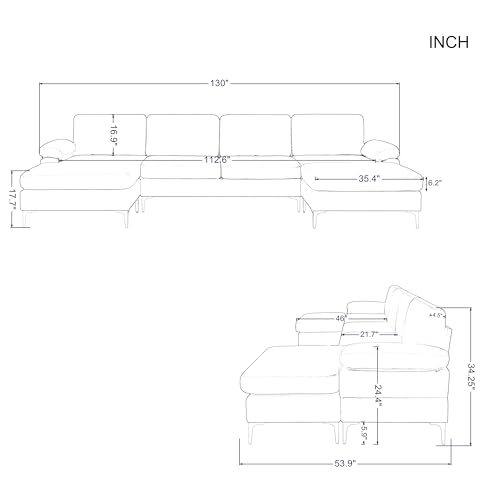 Eafurn Oversized Deep Seat Reversible Modular Sectional Couch Convertible Sleeper Corner Sofa Bed, Symmetrical L Shaped Lounge Sofá with Movable Ottoman and Solid Wood Legs for Living Room Office