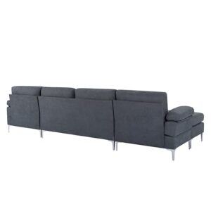 Eafurn Oversized Deep Seat Reversible Modular Sectional Couch Convertible Sleeper Corner Sofa Bed, Symmetrical L Shaped Lounge Sofá with Movable Ottoman and Solid Wood Legs for Living Room Office