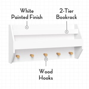 RiverRidge Kids Catch-All Wall Shelf with Bookrack and Hooks, One Size, White