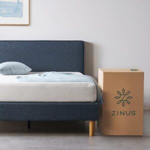 zinus 8 inch green tea cool feel memory foam mattress, queen, mattress in a box with compact wonderbox packaging, certipur-us certified