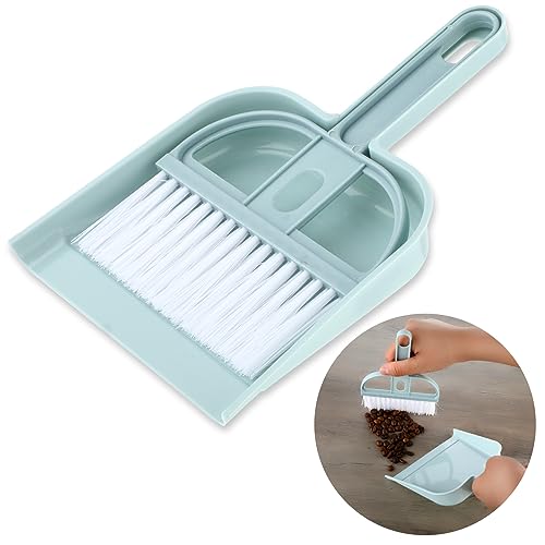 Mini Broom and Dustpan Set, Small Dust Pans with Brush Hand Broom Dustpan Brush Dust Pan and Broom/Dustpan Combo Set for Desk, Countertop, Sofa, Key Board Office, Kitchen, Pet Nest (Blue)