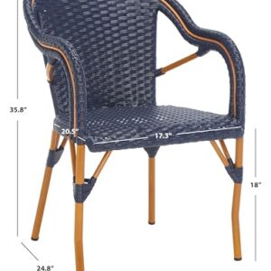 SAFAVIEH Outdoor Collection California Bistro Navy 36-inch Seat Height Armchair Set of 2 (Fully Assembled)