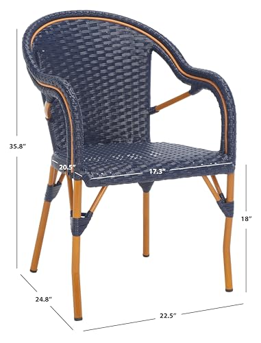 SAFAVIEH Outdoor Collection California Bistro Navy 36-inch Seat Height Armchair Set of 2 (Fully Assembled)