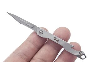 tungyi daily pocket folding utility knife with 10 replaceable quick change blades, ultra compact and lightweight (stainless steel)