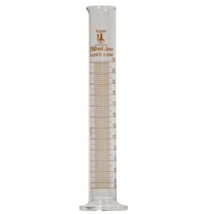 250ml, graduated cylinder, borosilicate 3.3 glass, single metric scale, karter scientific 412g3 (single)