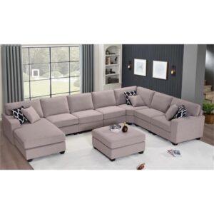 Legend Vansen Fabric Flexible Combination Module Reversible U Shaped Sofa for Living Room, Grey Sectional