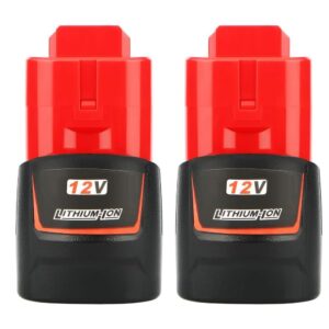 TENMOER 2 Pack 12V 3.0Ah Replacement Battery and Charger Kit Compatible with Milwaukee M12 12Volt Batteries Tools