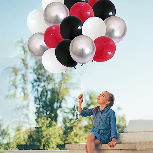 Red and Black Balloons, 60 PCS Red Black and White Balloons Set with Metallic Silver Balloons, 12 Inch Red and Silver Balloons for Kids Boys Graduation Superhero Theme Party Birthday Party Decorations