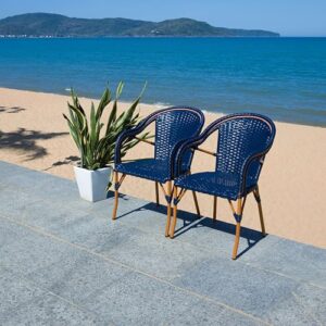 SAFAVIEH Outdoor Collection California Bistro Navy 36-inch Seat Height Armchair Set of 2 (Fully Assembled)