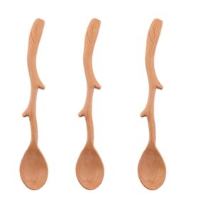 3pcs wooden twig spoons,long handle soup spoon natural wood coffee scoop, creative branch shape ladle spoon for soup cooking mixing stirrering