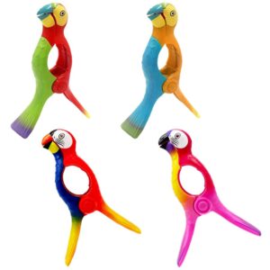 4 pcs beach towel clips, heavy duty towel clip, cute beach towel clips for beach chairs, flamingo parrot shell towel holder jumbo size for clothes quilt blanket home patio pool chair cruise (parrot 1)