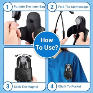 Magnetic Stethoscope Holster for 3M Littmann Stethoscope, MDF, & More. Stethoscope Holder Hip Clip Great for RN, MD, EMT, & Medical Student. (Black)