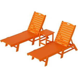 Paradise 3-Piece Set Adjustable Adirondack Chaise Lounges with Side Table