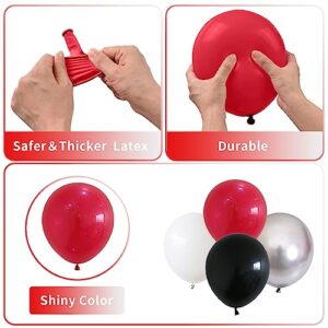 Red and Black Balloons, 60 PCS Red Black and White Balloons Set with Metallic Silver Balloons, 12 Inch Red and Silver Balloons for Kids Boys Graduation Superhero Theme Party Birthday Party Decorations