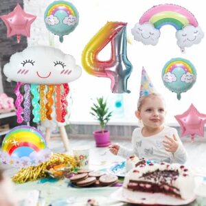 4th Birthday Decorations Girl, 8 Pcs 4 Balloons Birthday Foil Balloons with Rainbow Pink Star Pastel Round Balloons, Number 4 for Girls Birthday Party Baby Shower Supplies