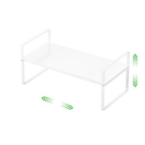 sofron expandable cabinet storage shelf stackable organizer rack for kitchen bathroom pantry spice cupboard countertop home office desk heavy duty nonslip white small 1 pack