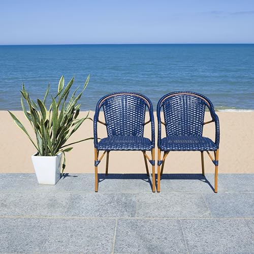 SAFAVIEH Outdoor Collection California Bistro Navy 36-inch Seat Height Armchair Set of 2 (Fully Assembled)