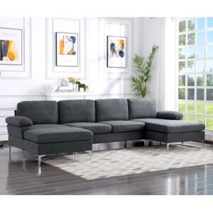 Eafurn Oversized Deep Seat Reversible Modular Sectional Couch Convertible Sleeper Corner Sofa Bed, Symmetrical L Shaped Lounge Sofá with Movable Ottoman and Solid Wood Legs for Living Room Office