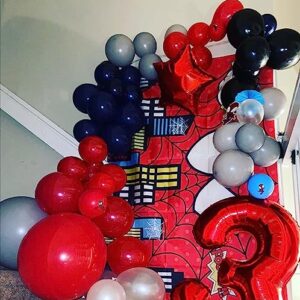 Red and Black Balloons, 60 PCS Red Black and White Balloons Set with Metallic Silver Balloons, 12 Inch Red and Silver Balloons for Kids Boys Graduation Superhero Theme Party Birthday Party Decorations