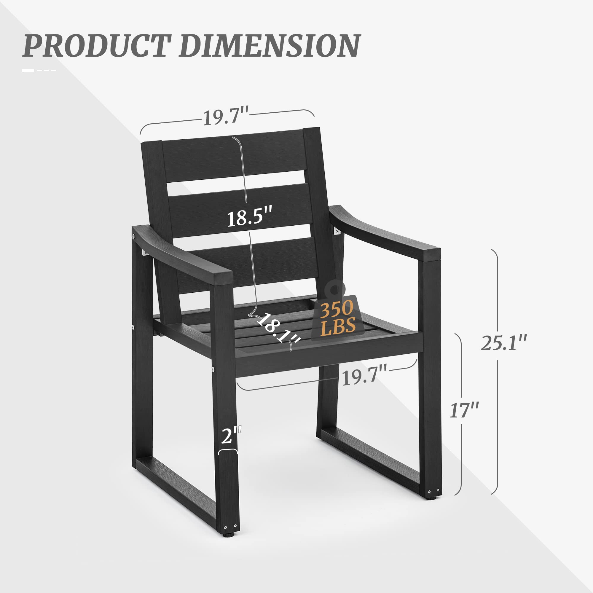 Cozyman HDPS Outdoor Dining Chairs Set of 4, 350LBS, Patio Dining Chairs with Armrest, All Weather Outdoor Kitchen Chairs with Square Frame Legs for Outdoor Indoor, Lawn, Garden, Backyard, Black