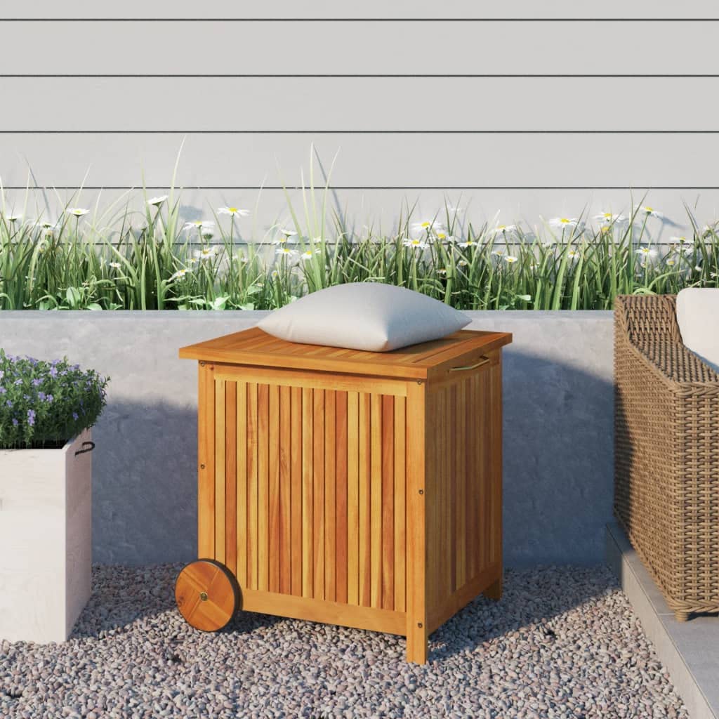 loibinfen Outdoor Storage Box with Wheels, Wooden Patio Deck Box, Outdoor Cushion Storage Container Bin Chest for Patio Cushions, Outdoor Gardening Tools, 23.6"x19.7"x22.8" Solid Wood Acacia