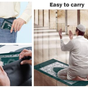 Abiyou 1 Piece Prayer Mat, Musilm Prayer Mat, Polyester Prayer Rug, Portable Travel Prayer Mat, Travel Prayer Rug with Compass, for Muslim Prayer, Ramadan(Green, 60CMx100CM)