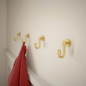 Franklin Brass Bar (4-Pack) Single Wall Hooks 1-Prong Coat/Hat Modern Gold Hooks for Hanging Wall Mount Hanger Clothes, Purse, Bag, Towel Organization Decorative Wall Hooks B47246K-117-C