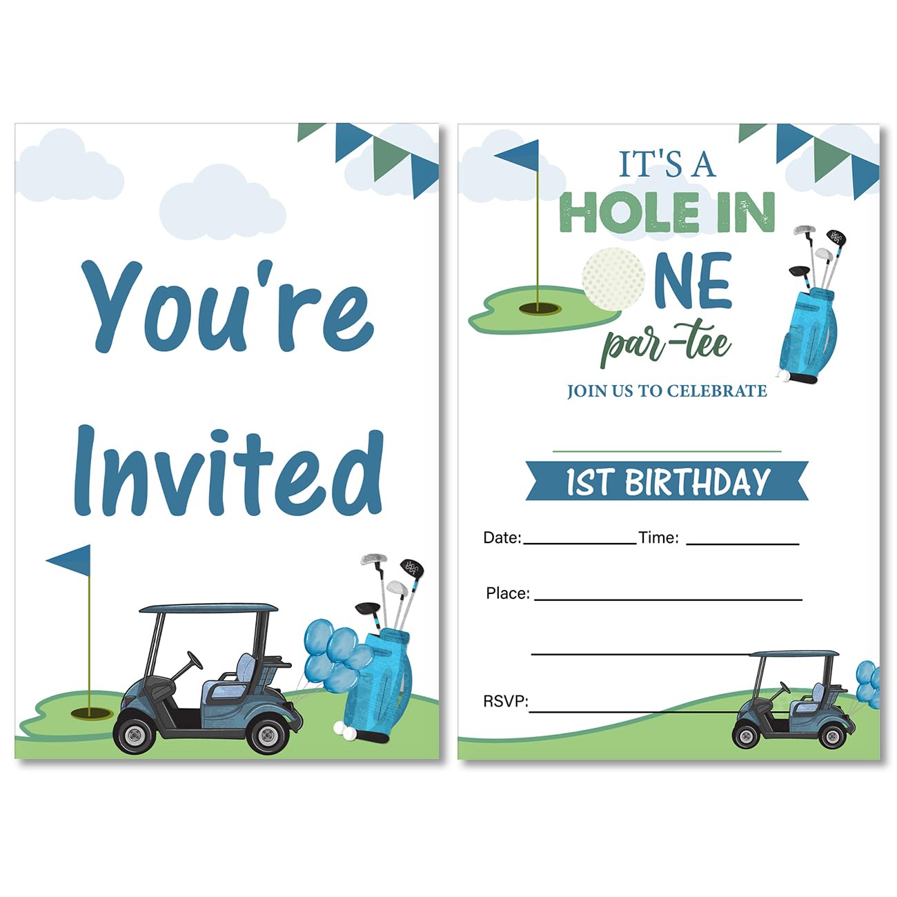 Soiceu Blue Golf 1st Birthday Party Invitations with Envelopes Set of 20 Par-Tee Golf First Birthday Invites Fill in Blank