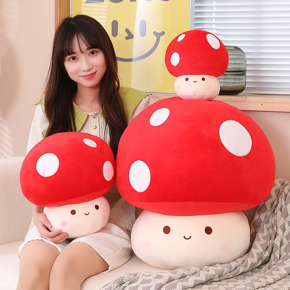 SNOWOLF Cute Mushroom Plush Toy 3D Soft Red Mushroom Plushie Pillow Kawaii Squishy Doll Stuffed Hugging Pillows Gift for Girls Kids Women Decor Christmas Valentines Party, 9.8inch