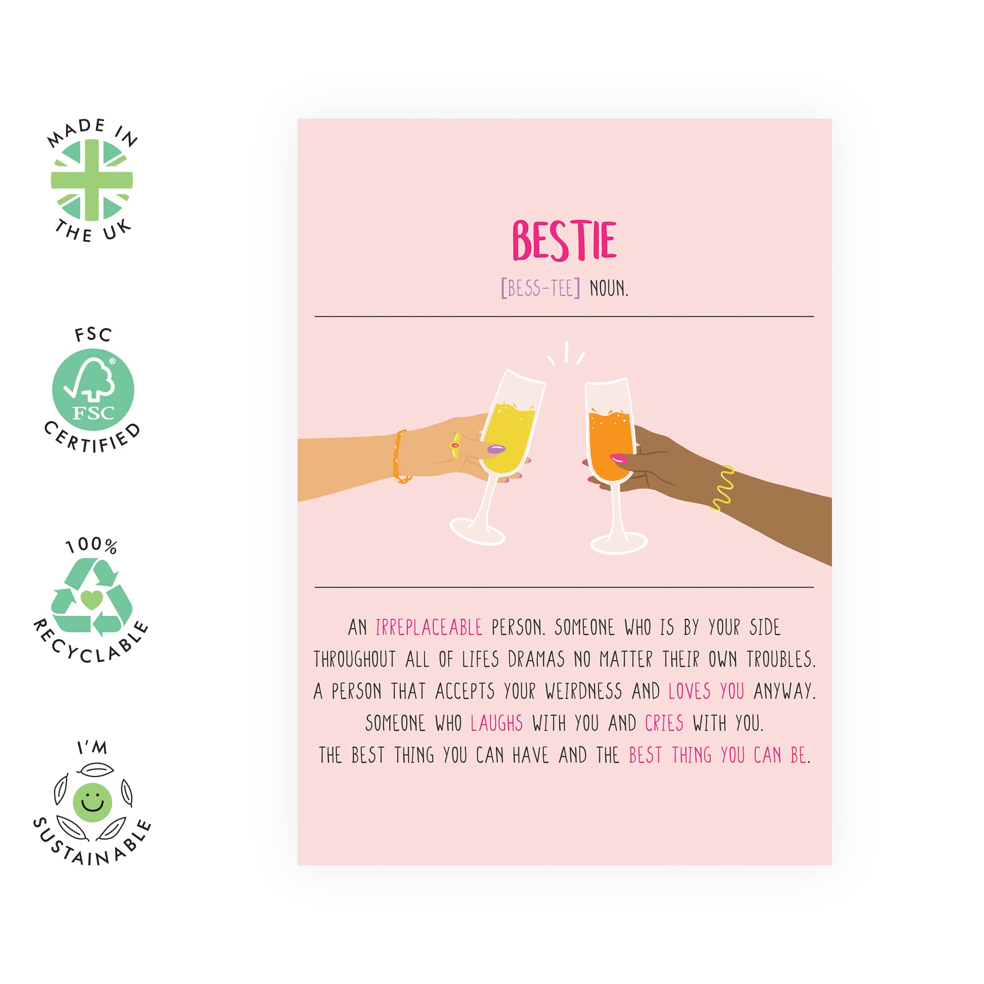 CENTRAL 23 Bestfriend Card - Birthday Card For Best Friend Woman - Bestie Cheers - Friendship Gifts For Women Female - Bff Appreciation Card For Her - Comes With Fun Stickers