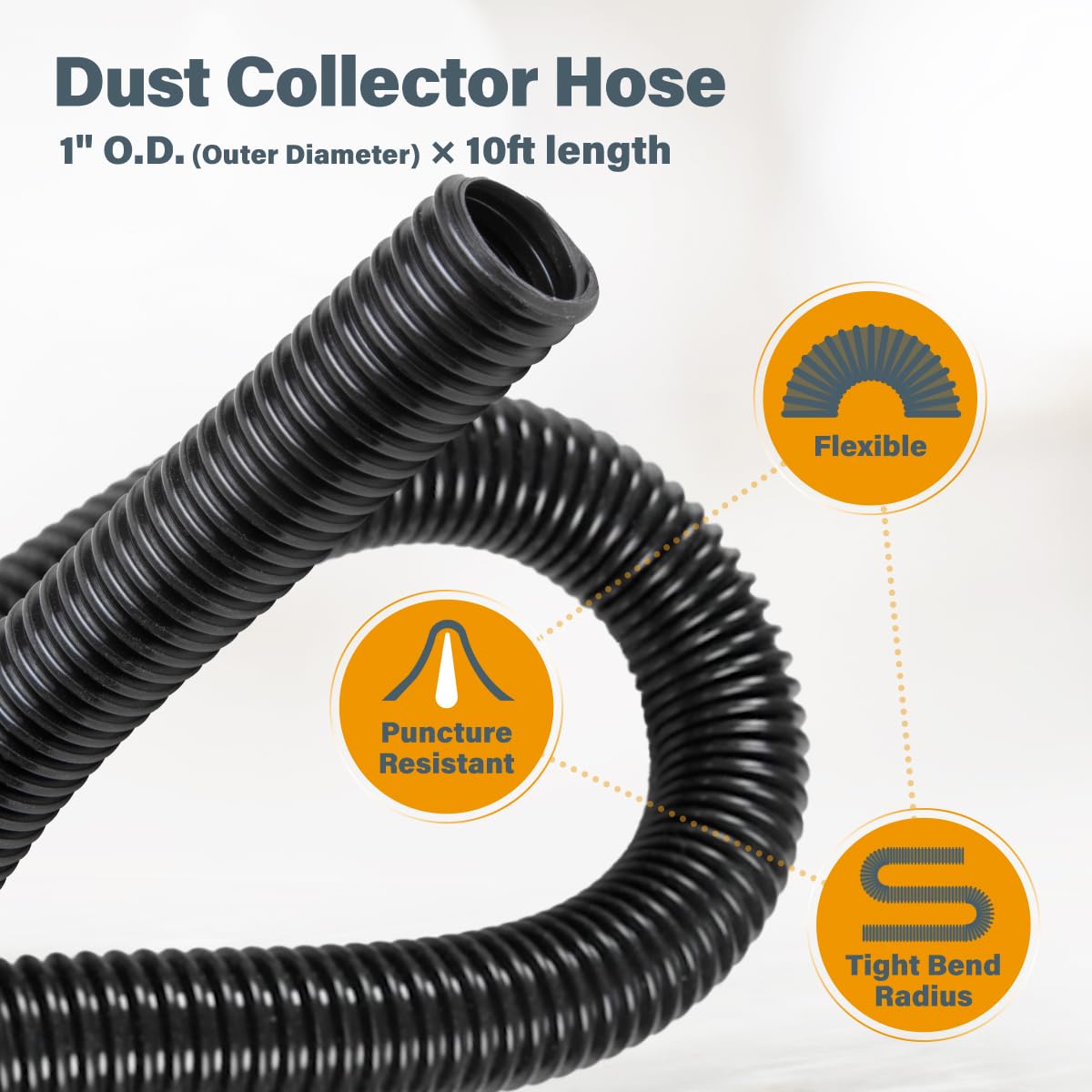 POWERTEC 70356 10 ft. Vacuum Hose Dust Collection Kit for Woodworking Power Tools, Wet/Dry Work Shop Vacuums, Miter Saw and Table Saw