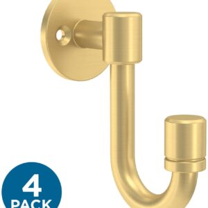 Franklin Brass Bar (4-Pack) Single Wall Hooks 1-Prong Coat/Hat Modern Gold Hooks for Hanging Wall Mount Hanger Clothes, Purse, Bag, Towel Organization Decorative Wall Hooks B47246K-117-C