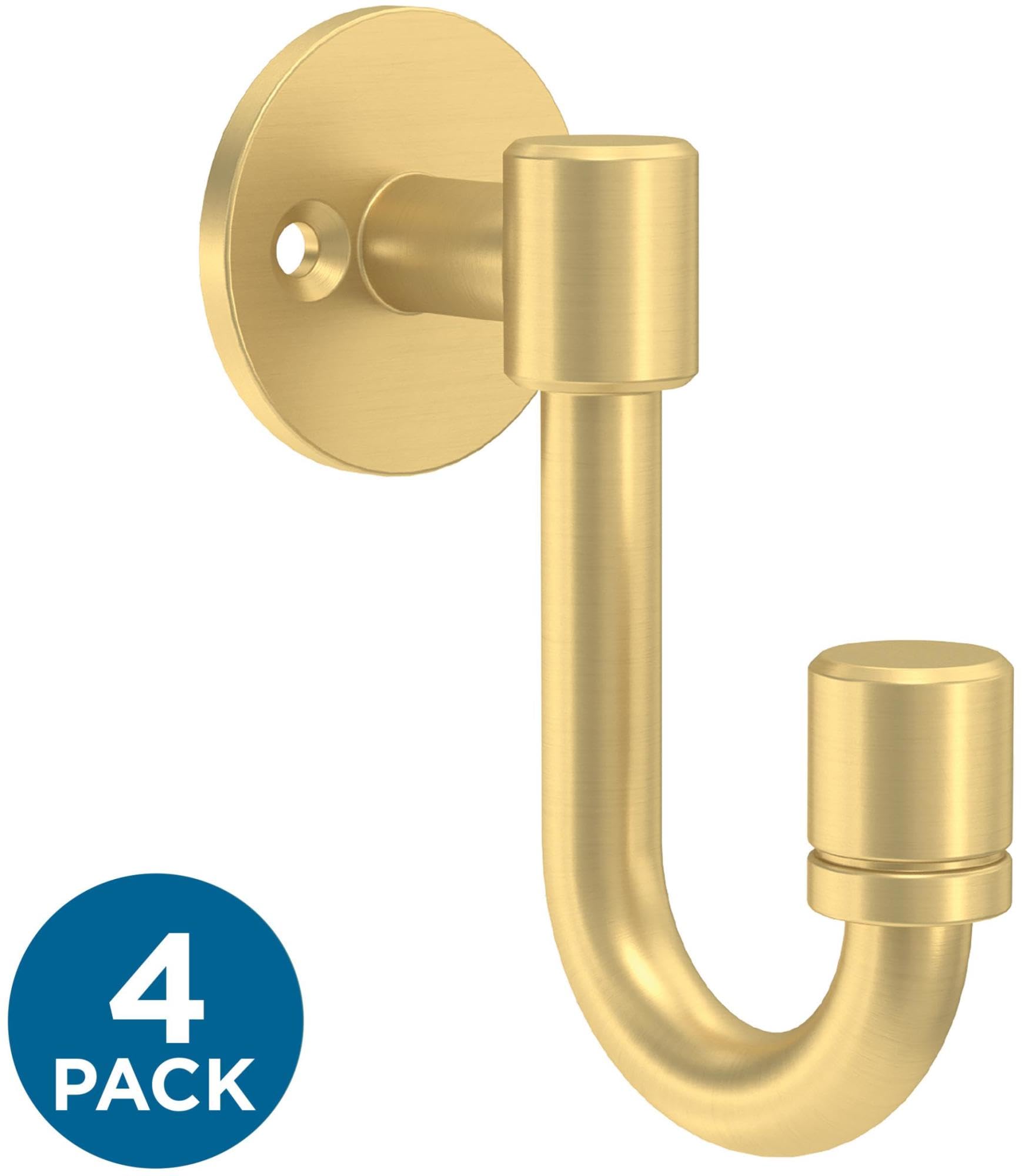 Franklin Brass Bar (4-Pack) Single Wall Hooks 1-Prong Coat/Hat Modern Gold Hooks for Hanging Wall Mount Hanger Clothes, Purse, Bag, Towel Organization Decorative Wall Hooks B47246K-117-C